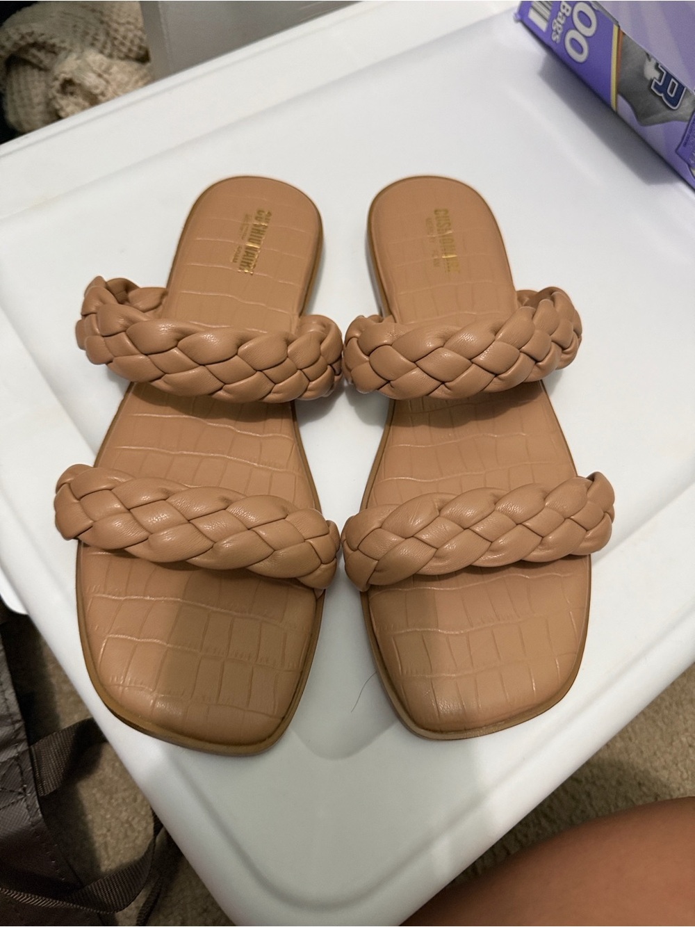 T.J.Maxx Braided Double-Strap Slides in Camel/Tan